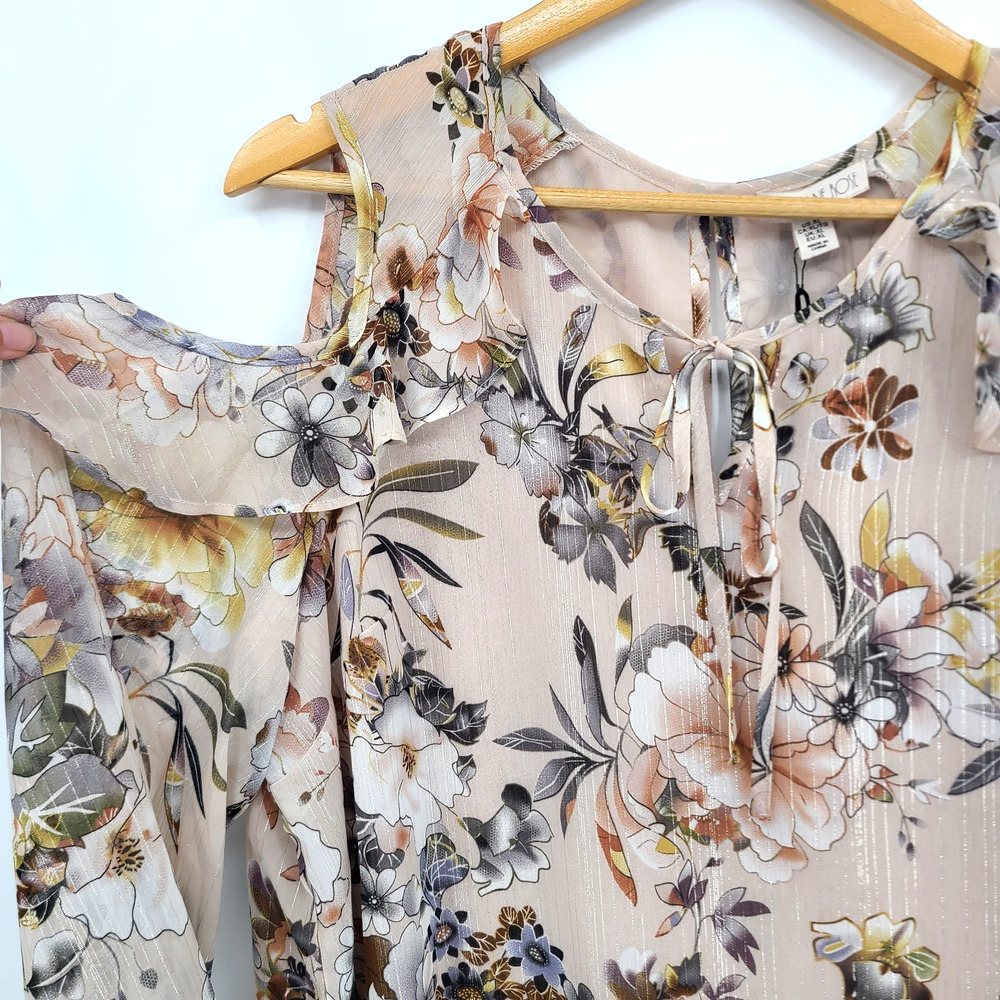 NWT Eliane Rose Cold Shoulder Sheer Floral Ruffle Blouse Romantic Fairy Size XL